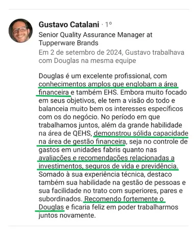 Recomendação no LinkedIn sobre Douglas Resende