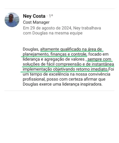 Recomendação no LinkedIn sobre Douglas Resende